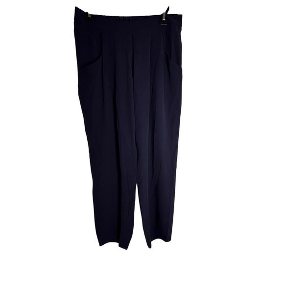 Eileen Fisher Pull On 100% Silk Navy Blue Pants Elastic Waist Straight Leg PS - Picture 2 of 7
